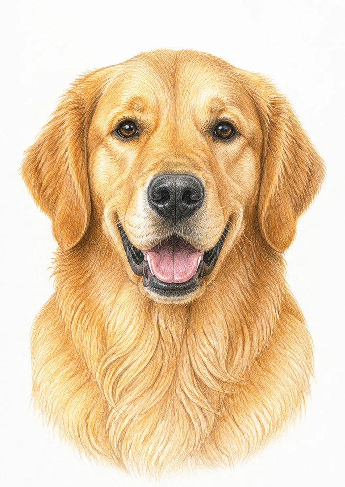 Golden retriever colour-pencil pet portrait example
